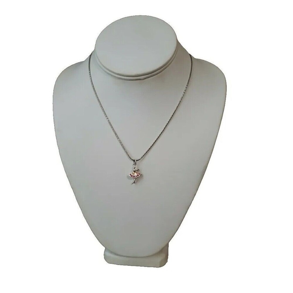Sterling Silver Ballerina Pink Pendant Charm Necklace 16" Snake Chain 925 Italy